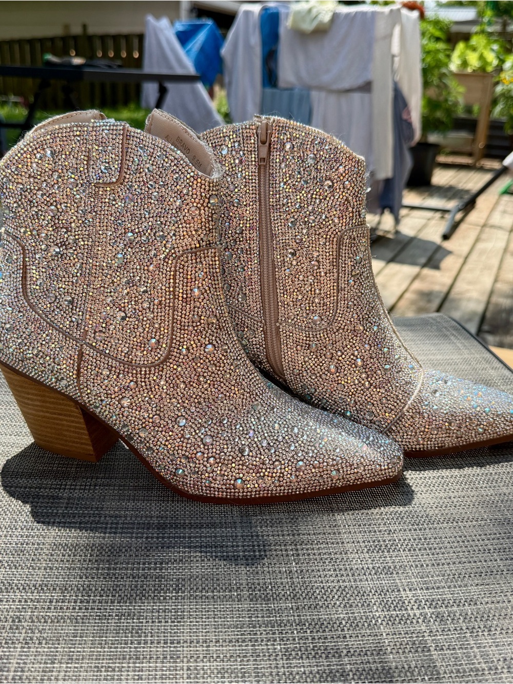 Rhinestone Embellished Pink Western Ankle Boots